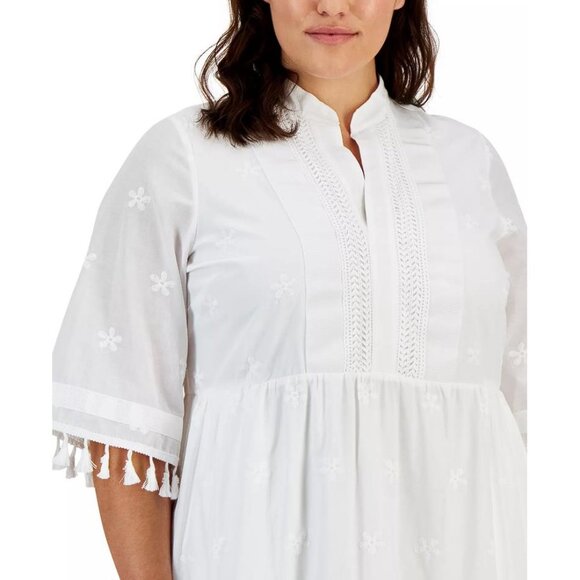 TAHARI ASL Women's Tassel-Sleeve Eyelet Mini Dress Size 16 In White - Picture 3 of 10